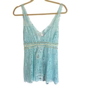Zoompy Blue Sheer Lace Babydoll Tank Size S Fairy Angelcore Bohemian Feminine